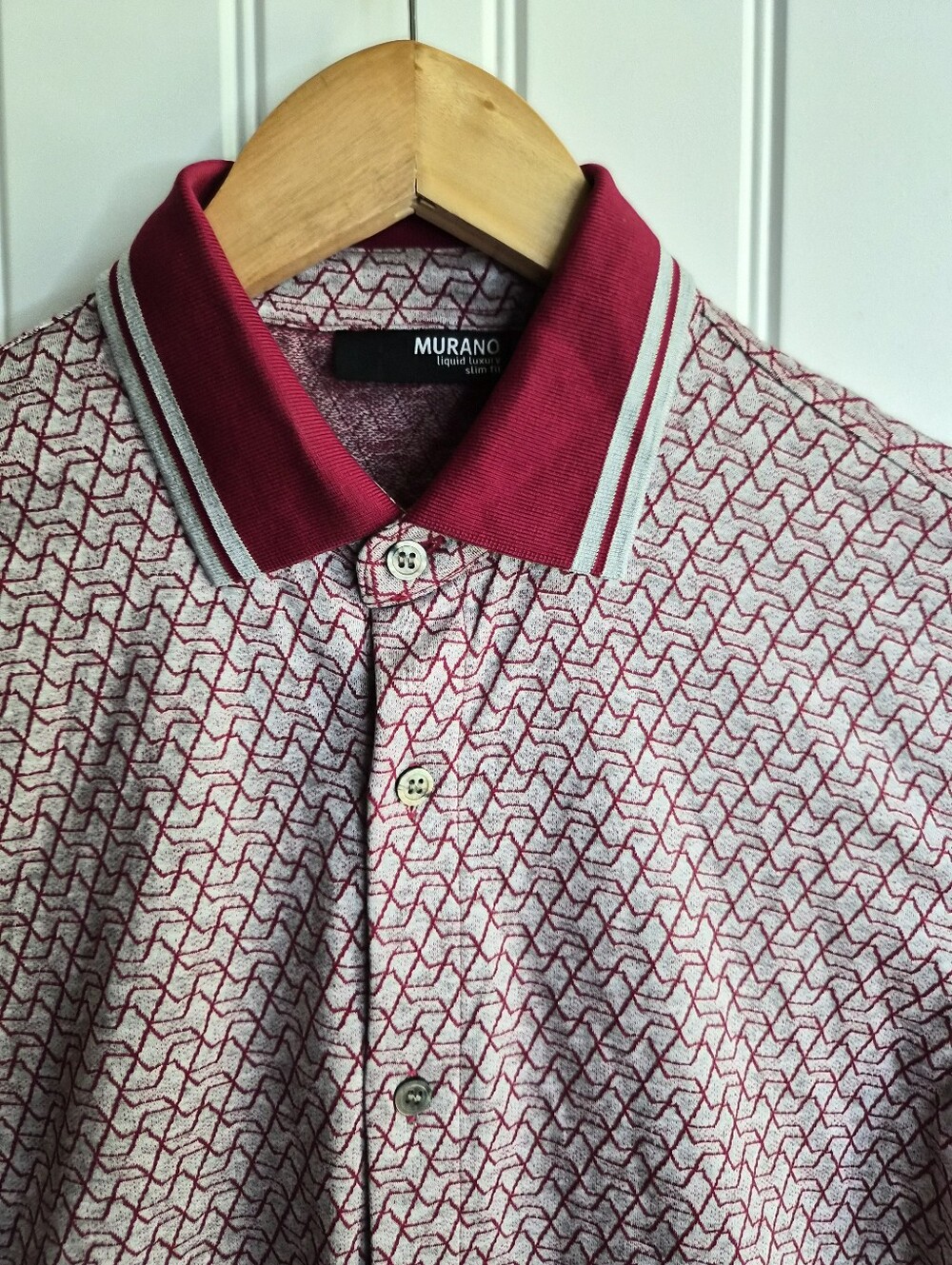 Murano M Slim Geometric Cotton Polo Red Casual Travel Preppy Golf Classic Italia